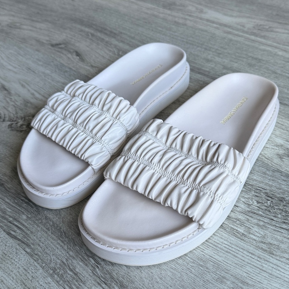 Jonathan Simkhai White Ruched Platform Flat Slide Sandals, EU 39 (US 8.5)
